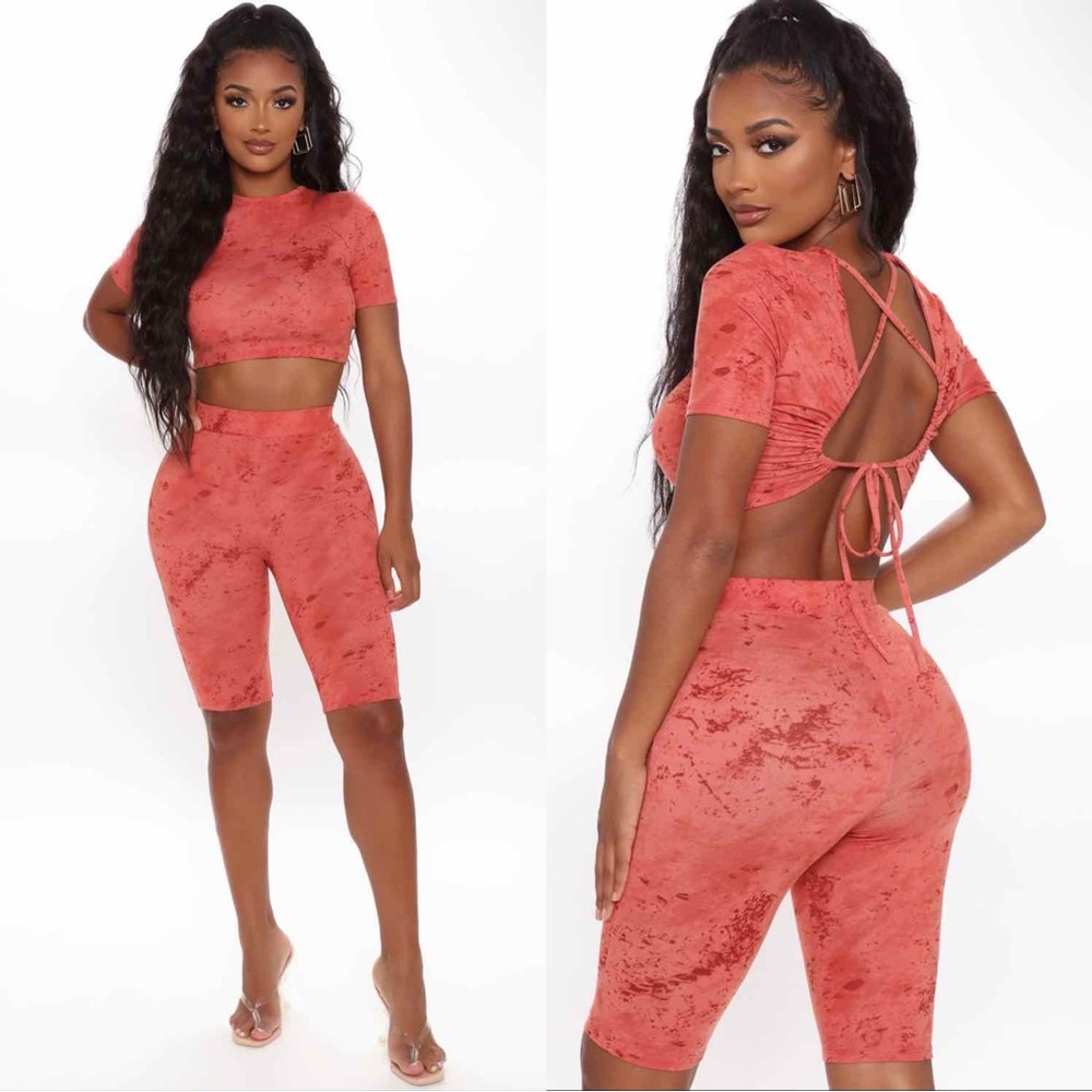 💥 NEW | Speckled Mauve Biker Short Set with Tie Back Top Detail